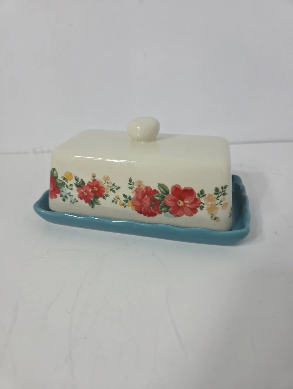 pioneer women Floral Ceramic Butter Dish Turquoise Tray cottagecore farmhouse
